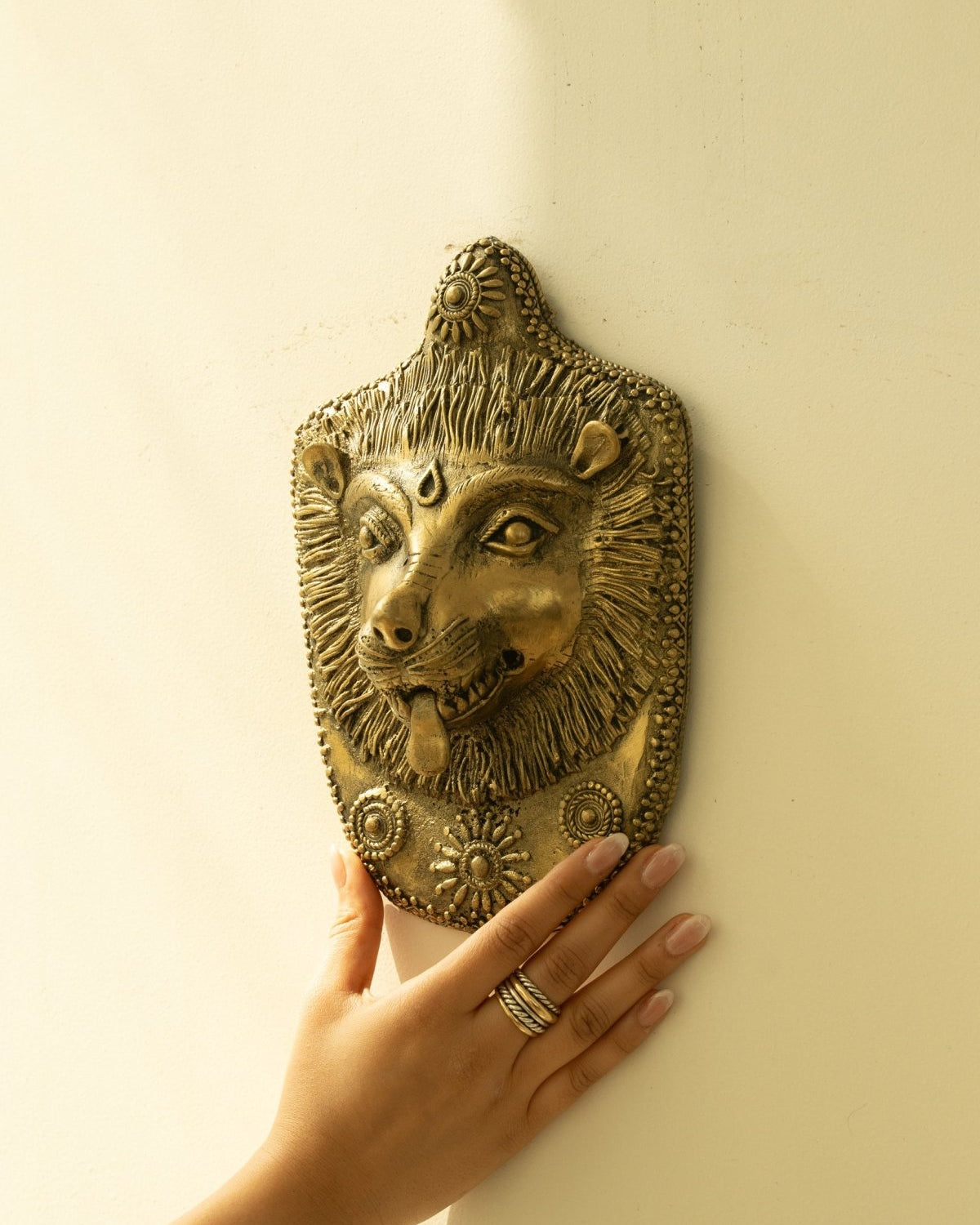 Dhokra Lion Face Brass Wall Hanging - Marble Lotus - Dhokra Lion Face Brass Wall Hanging