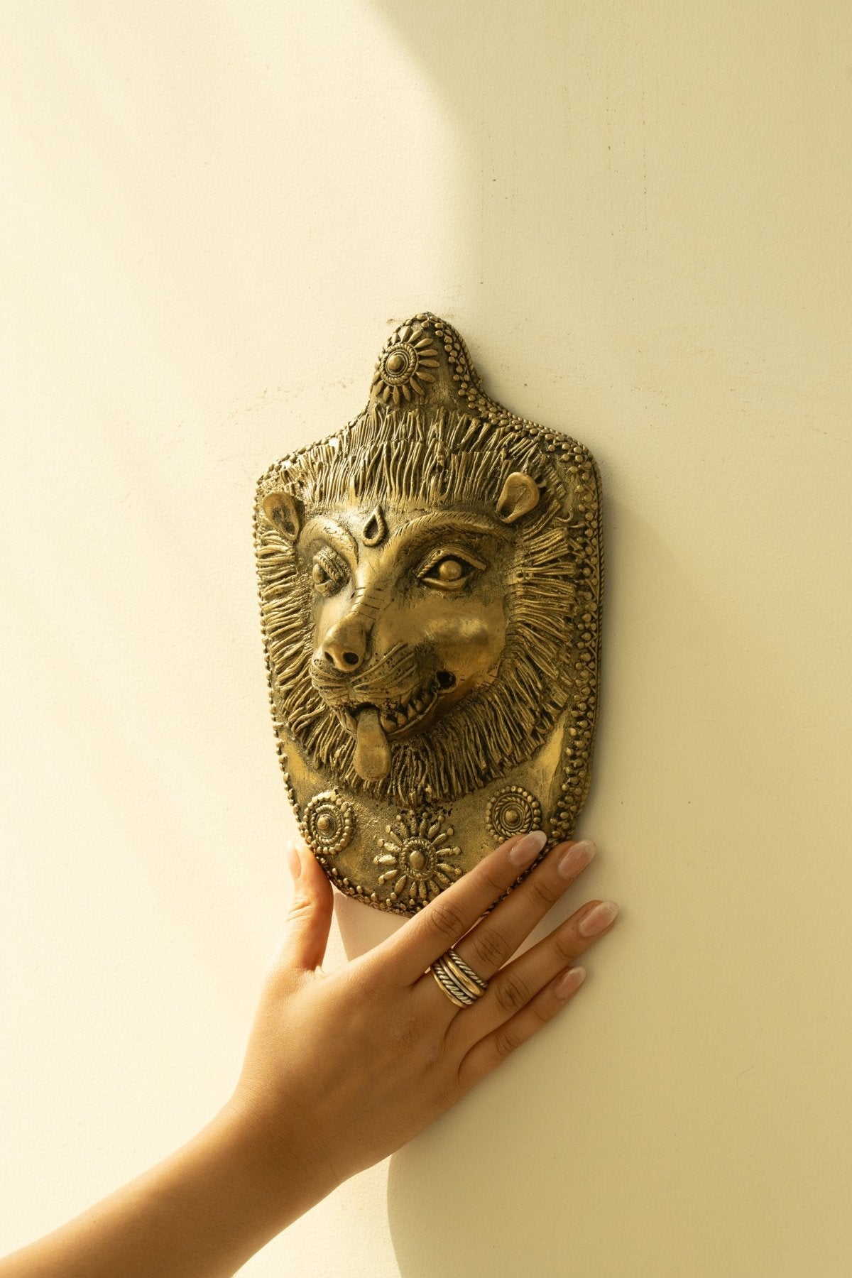 Dhokra Lion Face Brass Wall Hanging - Marble Lotus - Dhokra Lion Face Brass Wall Hanging