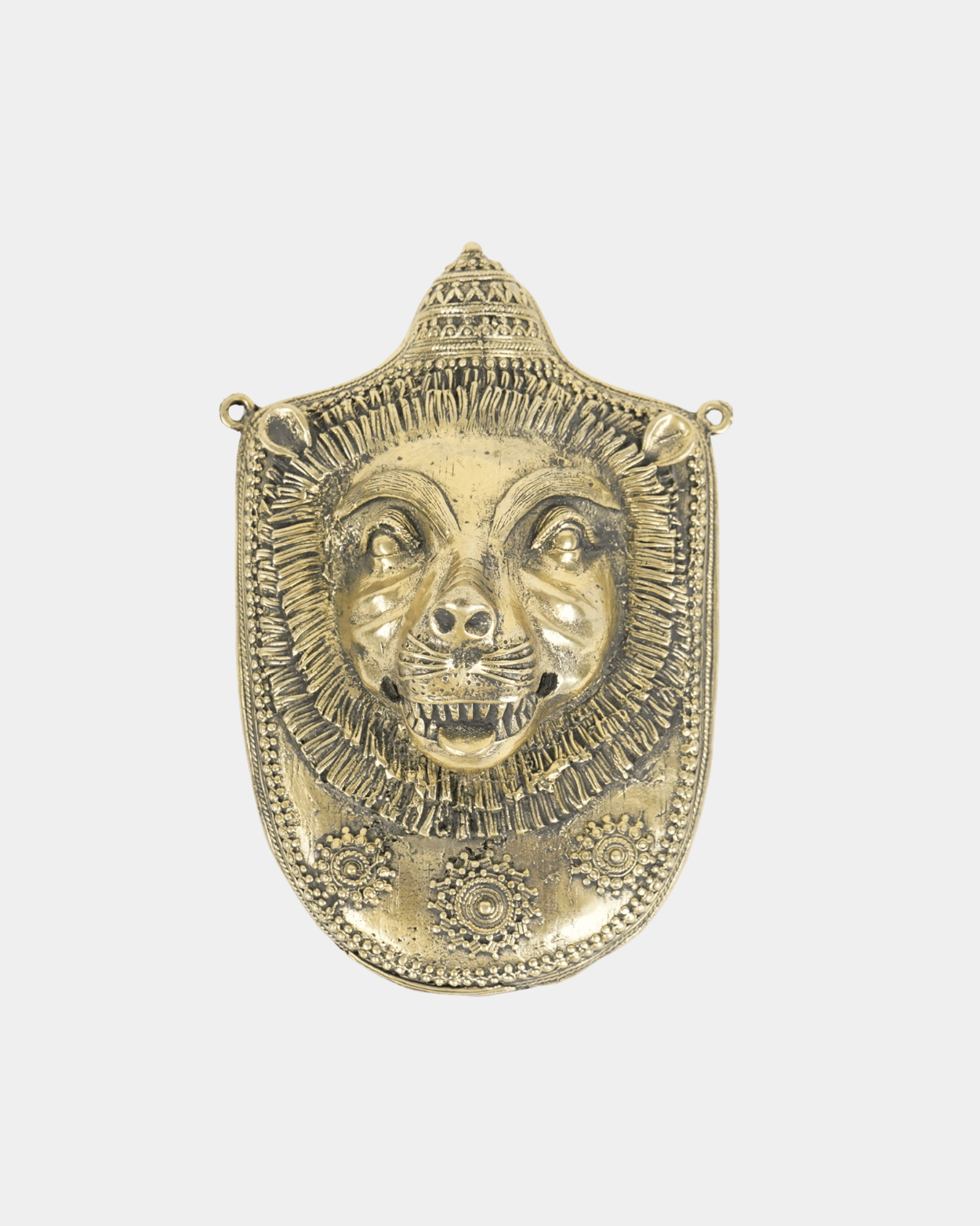 Dhokra Lion Face Brass Wall Hanging - Marble Lotus - Dhokra Lion Face Brass Wall Hanging