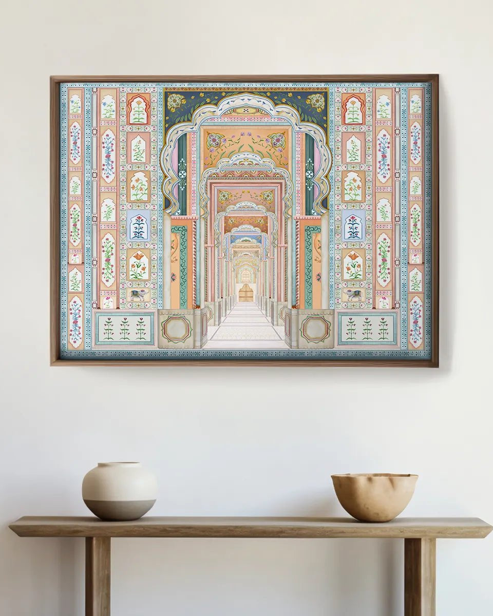 Dilli Darbar Indian Painting FramelessWall Art Digital Print Poster 36 x 48 inches - Marble Lotus - Dilli Darbar Indian Painting Wall Art Digital Print