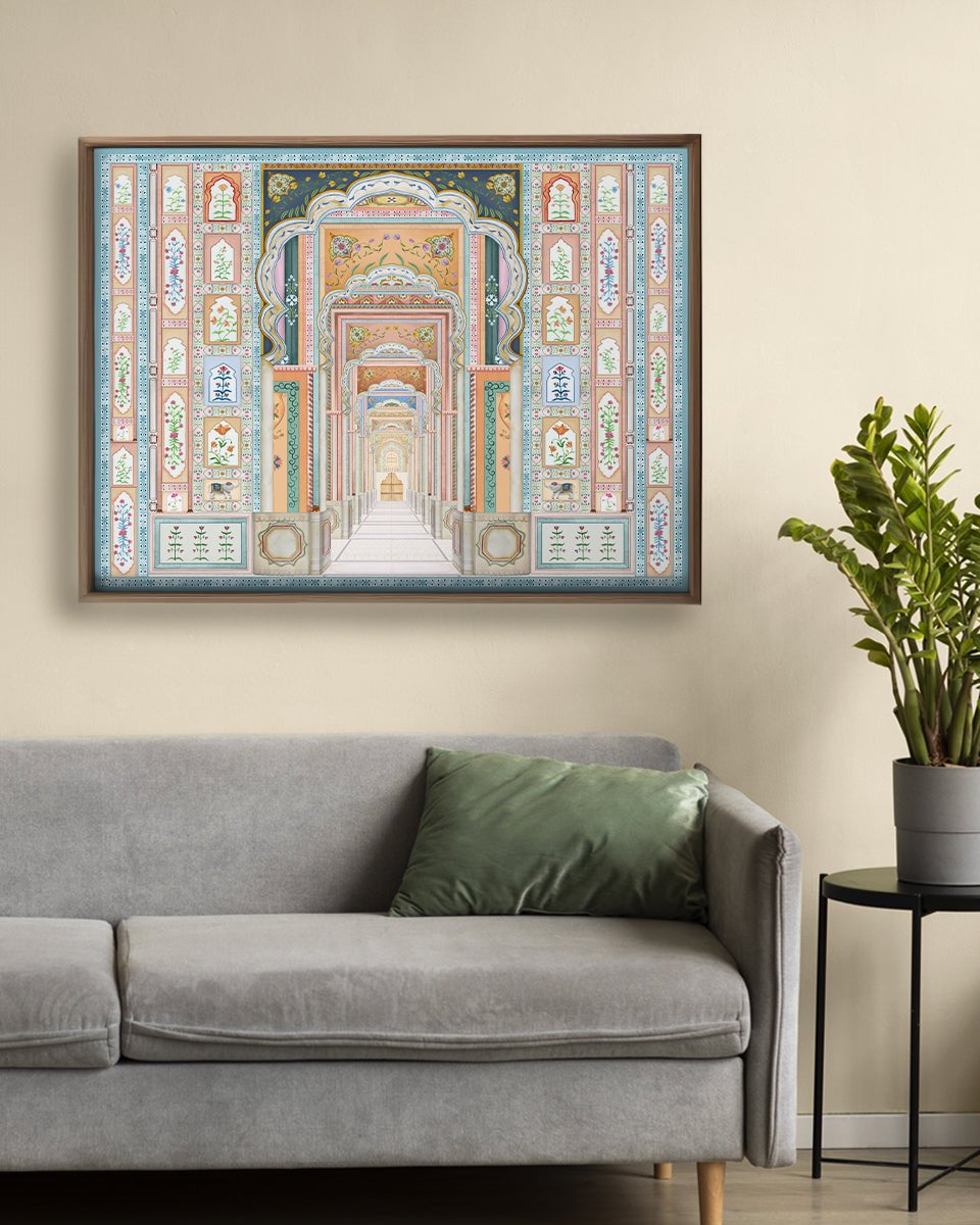 Dilli Darbar Indian Painting FramelessWall Art Digital Print Poster 36 x 48 inches - Marble Lotus - Dilli Darbar Indian Painting Wall Art Digital Print | Life n Colors