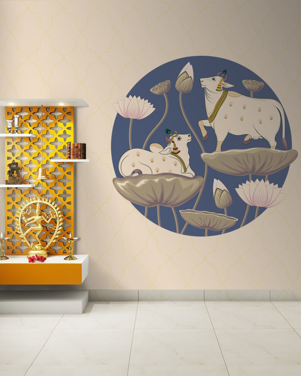 Divine Pichwai Beauty, Wallpaper for Wall, Customised - Marble Lotus - Divine Pichwai Beauty, Wallpaper for Wall, Customised