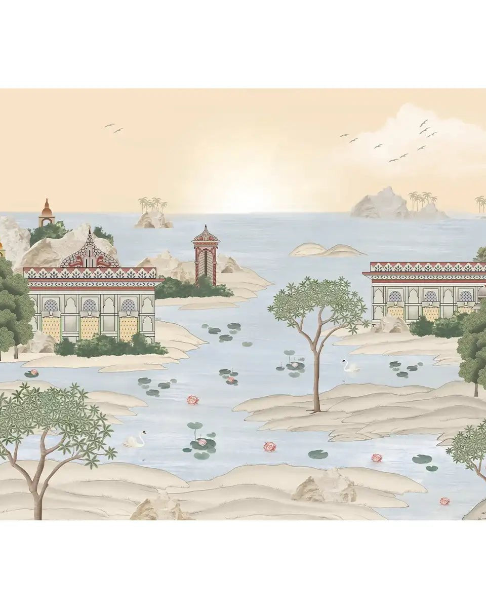 Dream Palace, a Fusion Theme Wallpaper for Homes, Customised - Marble Lotus - Dream Palace Wallpaper for Homes