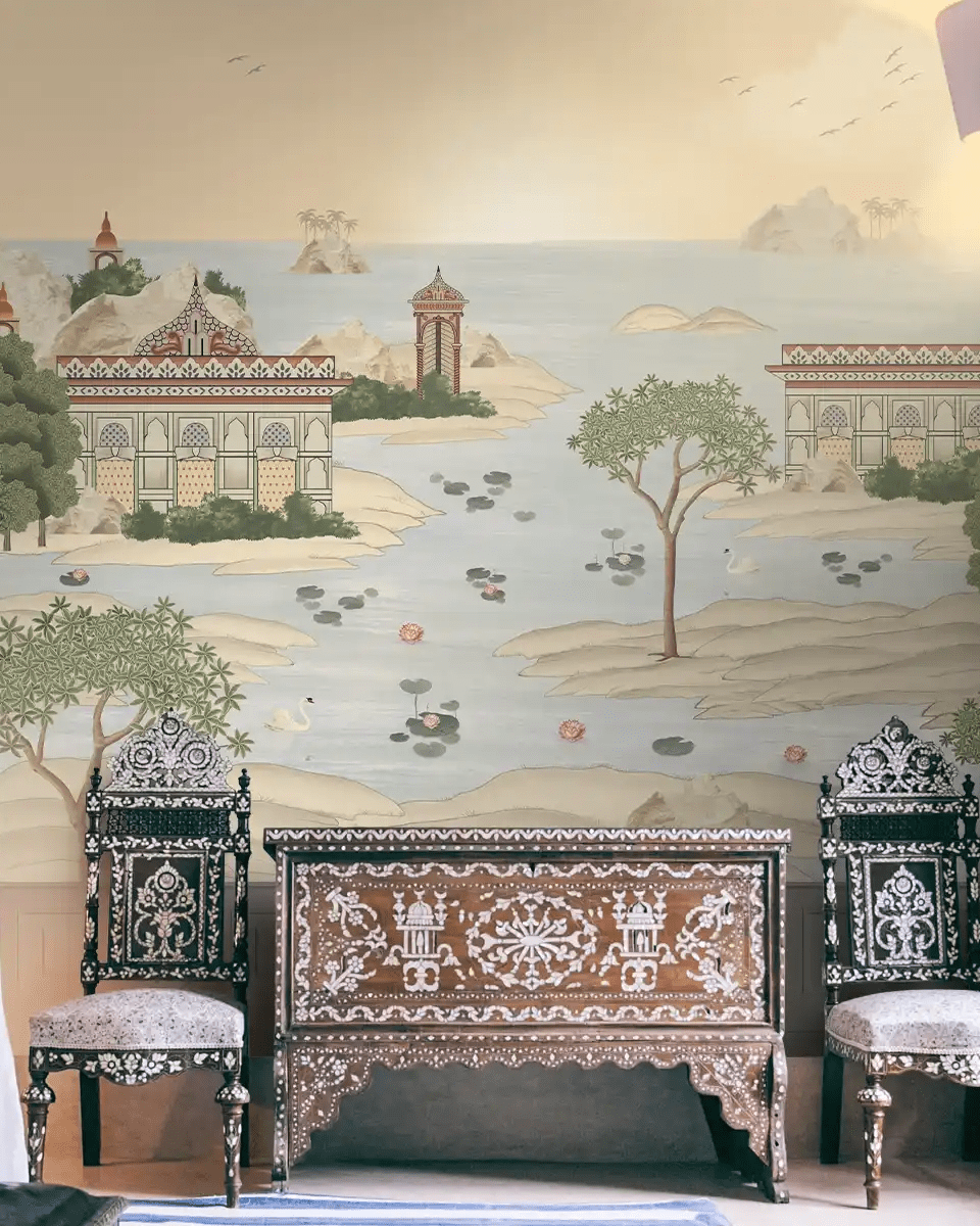 Dream Palace, a Fusion Theme Wallpaper for Homes, Customised - Marble Lotus - Fusion Theme Wallpaper for Homes