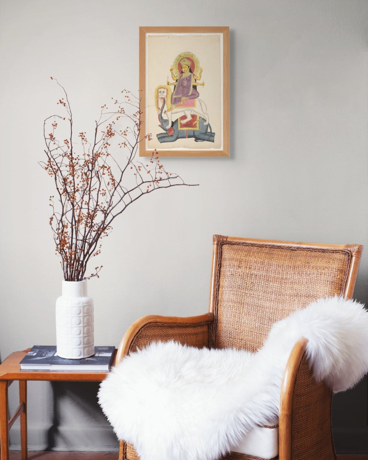 Durga Seated on Lion and Elephant Print - Marble Lotus - Purchase Durga Seated on Lion Brass Statue | Marble Lotus