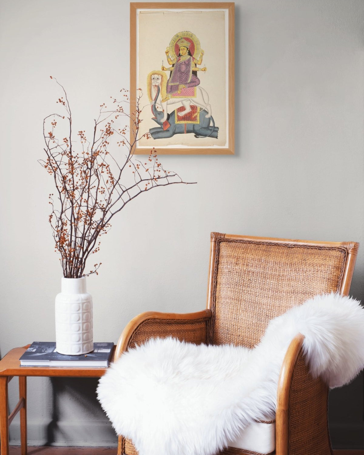 Durga Seated on Lion and Elephant Print - Marble Lotus - Purchase Durga Seated on Lion Brass Statue