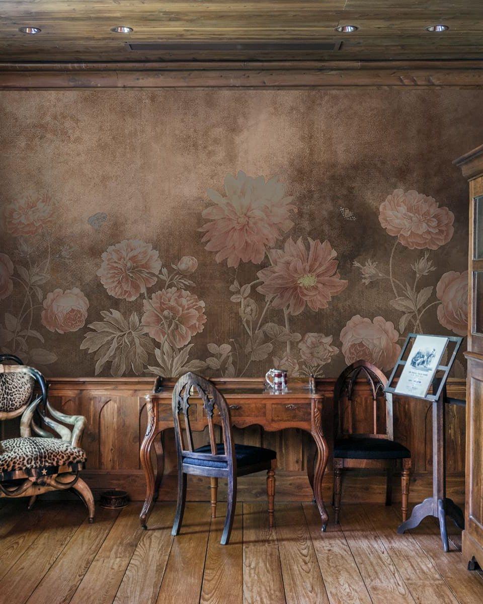 Dusky Charm, Rustic Floral Theme Wallpaper, Customised - Marble Lotus - Dusky Charm, Rustic Floral Theme Wallpaper, Customised