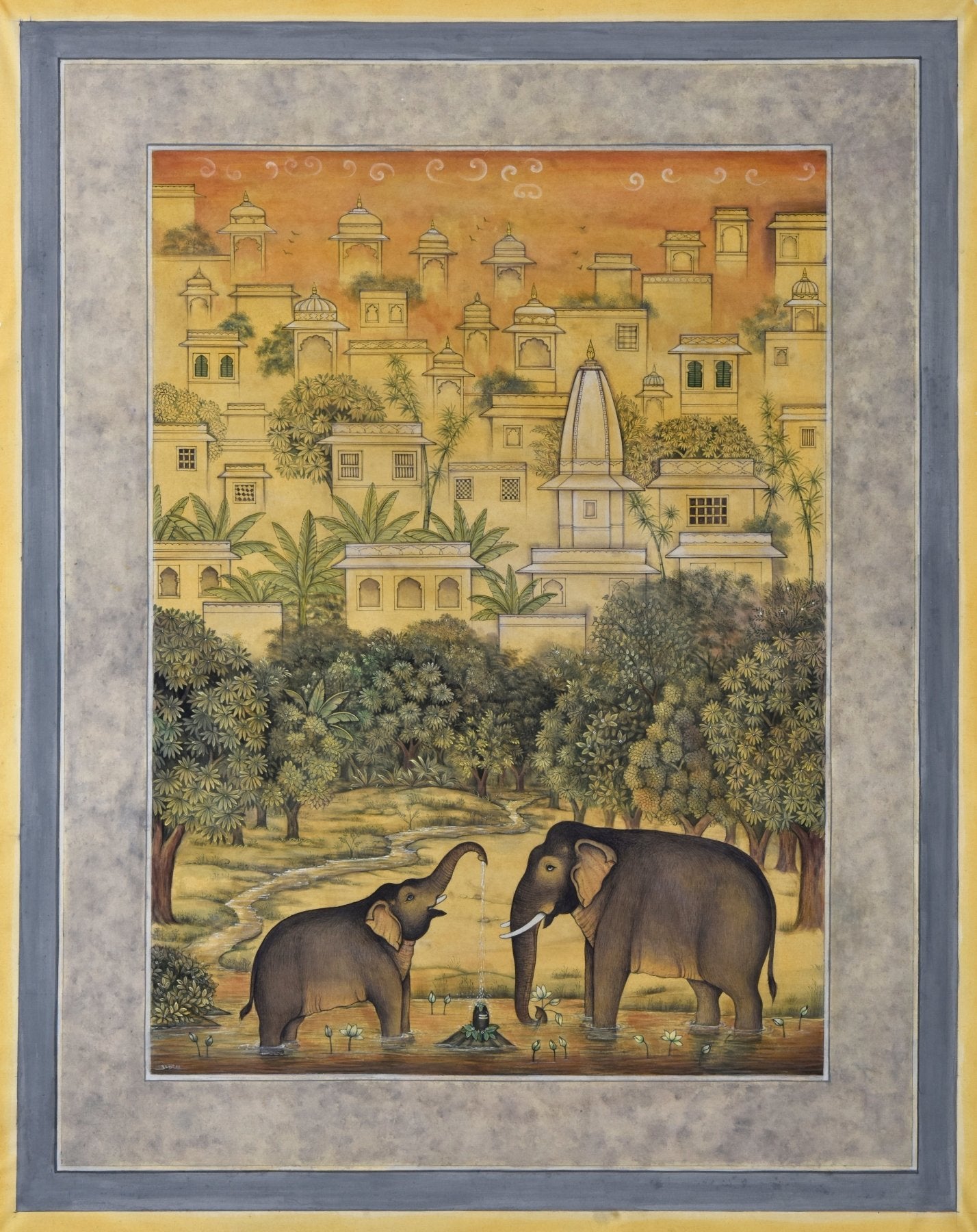 Elephants in Udaipur - Marble Lotus - Pichwai Painting | Elephants in Udaipur | Indian Art