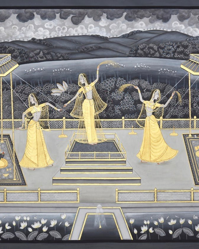 Female Gopis Dancing - Marble Lotus - Pichwai Painting | Female Gopis Dancing | Indian Art