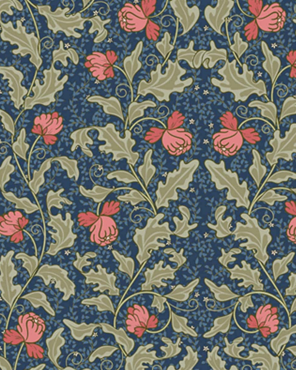 Floral Pattern with Blue Background Themed Wallpaper for Walls - Marble Lotus - Floral Pattern with Blue Background Themed Wallpaper for Walls