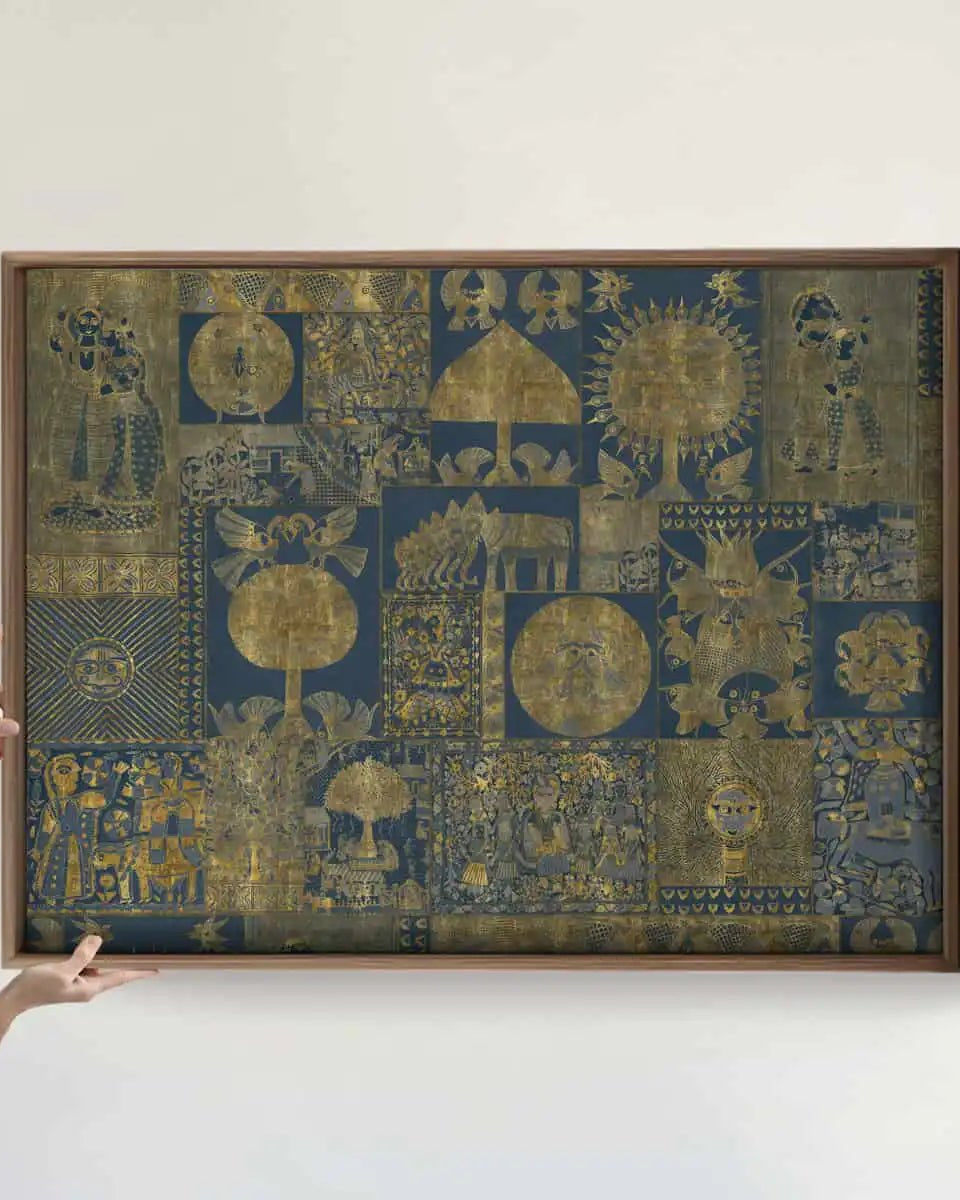 Geet Madhubani Vintage Indian Painting Frameless Wall Art Digital Print Poster36 x 48 inches - Marble Lotus - Geet Madhubani Vintage Indian Painting Wall Art Digital Print Poster36 x 48 inches Wall Art for Living Room Decor Wall Art