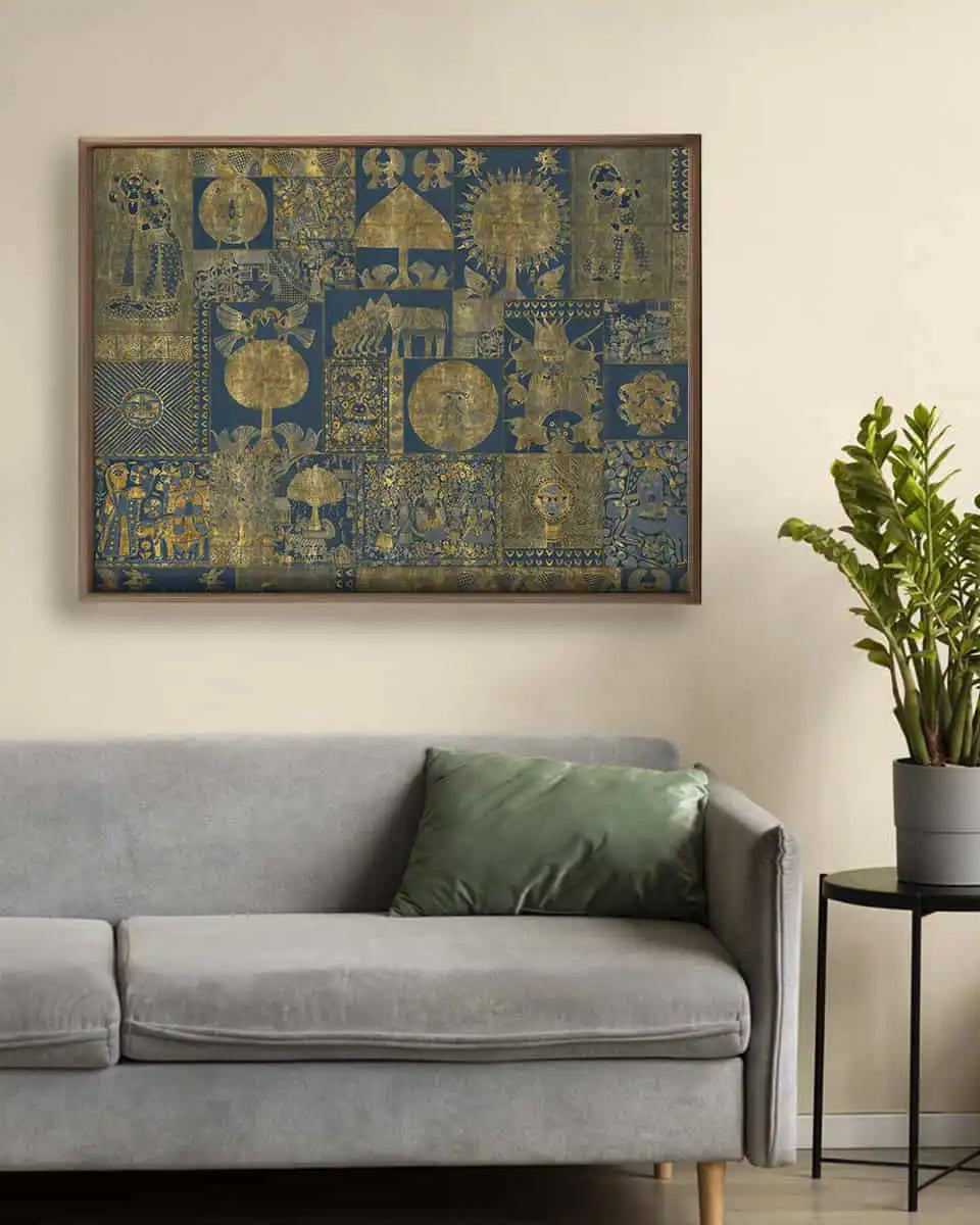 Geet Madhubani Vintage Indian Painting Frameless Wall Art Digital Print Poster36 x 48 inches - Marble Lotus - Geet Madhubani Vintage Indian Painting Wall Art Digital Print Poster36 x 48 inches Wall Art for Living Room Decor Wall Art