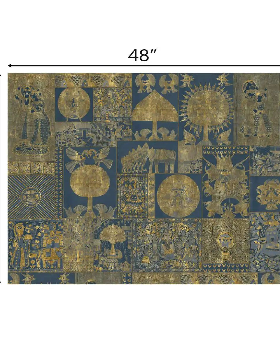 Geet Madhubani Vintage Indian Painting Frameless Wall Art Digital Print Poster36 x 48 inches - Marble Lotus - Geet Madhubani Vintage Indian Painting Wall Art Digital Print Poster36 x 48 inches Wall Art for Living Room Decor Wall Art