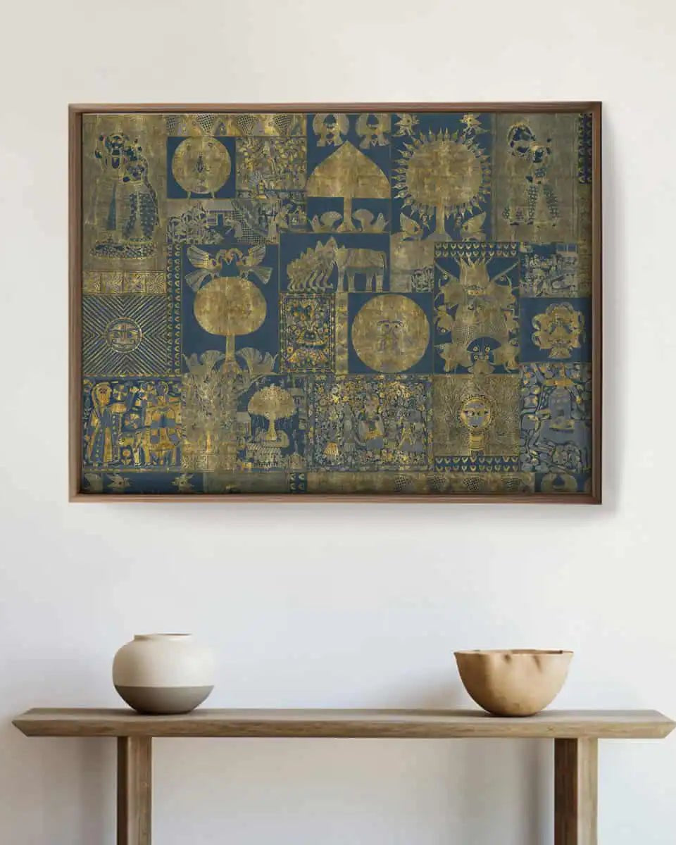 Geet Madhubani Vintage Indian Painting Frameless Wall Art Digital Print Poster36 x 48 inches - Marble Lotus - Geet Madhubani Vintage Indian Painting Wall Art Digital Print Poster36 x 48 inches Wall Art for Living Room Decor Wall Art