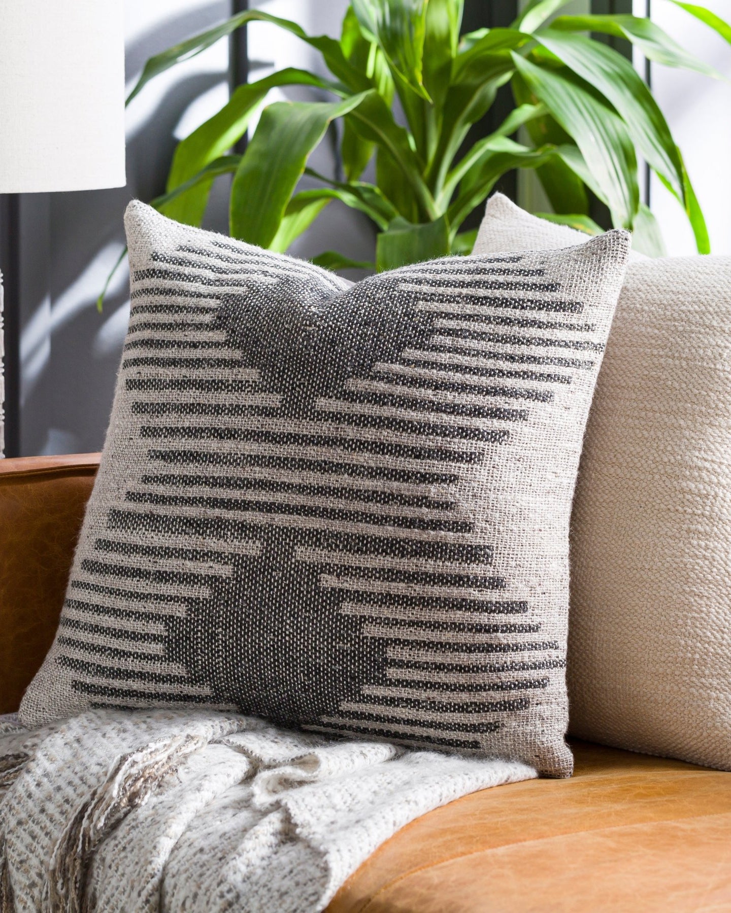 Geometric Gray Diamond Woven Lumbar Pillow - Marble Lotus - Geometric Gray Diamond Woven Pillow