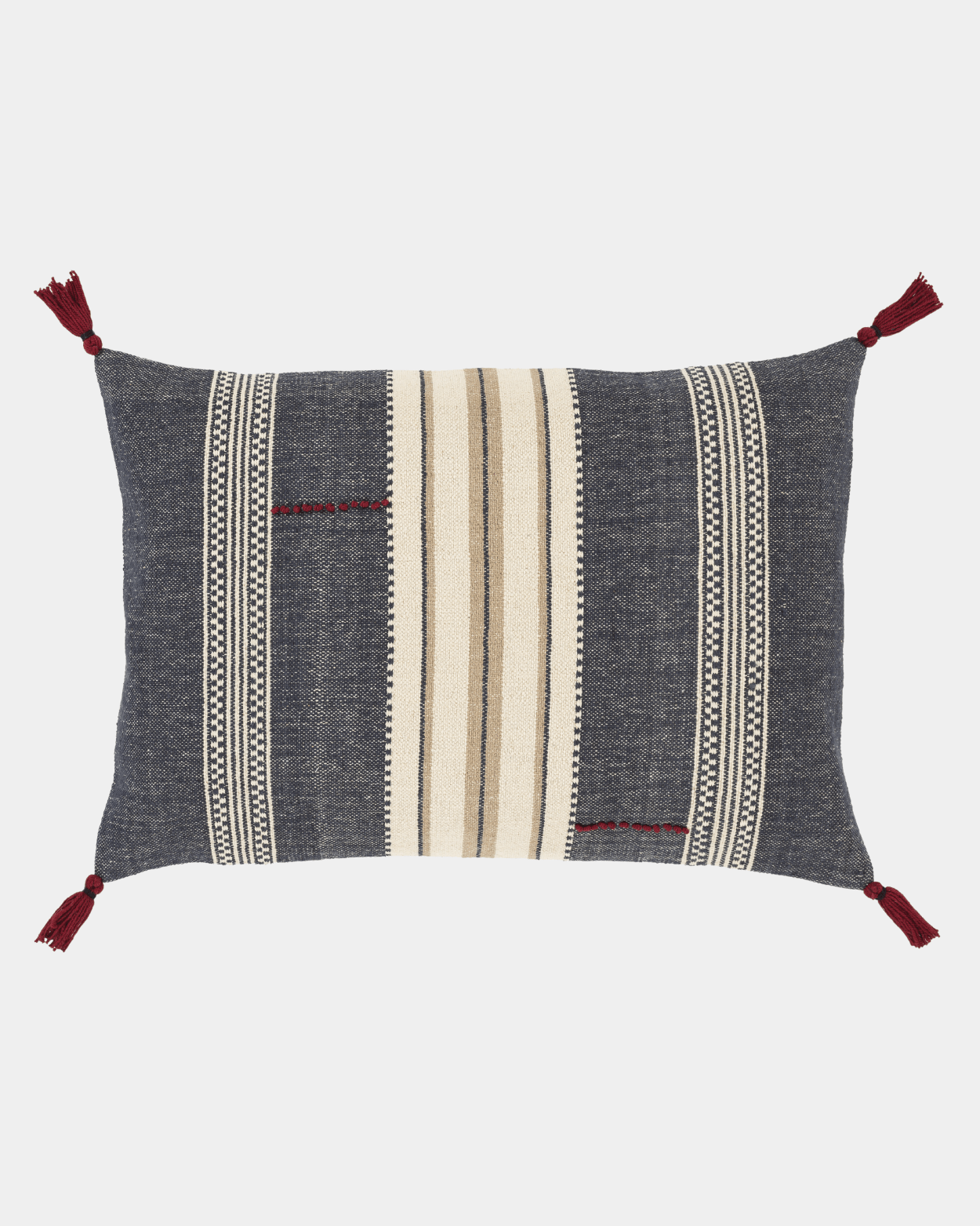 Gray and Cream Handwoven Tassel Pillow - Marble Lotus - Purchase Gray and Cream Handwoven Tassel Pillow