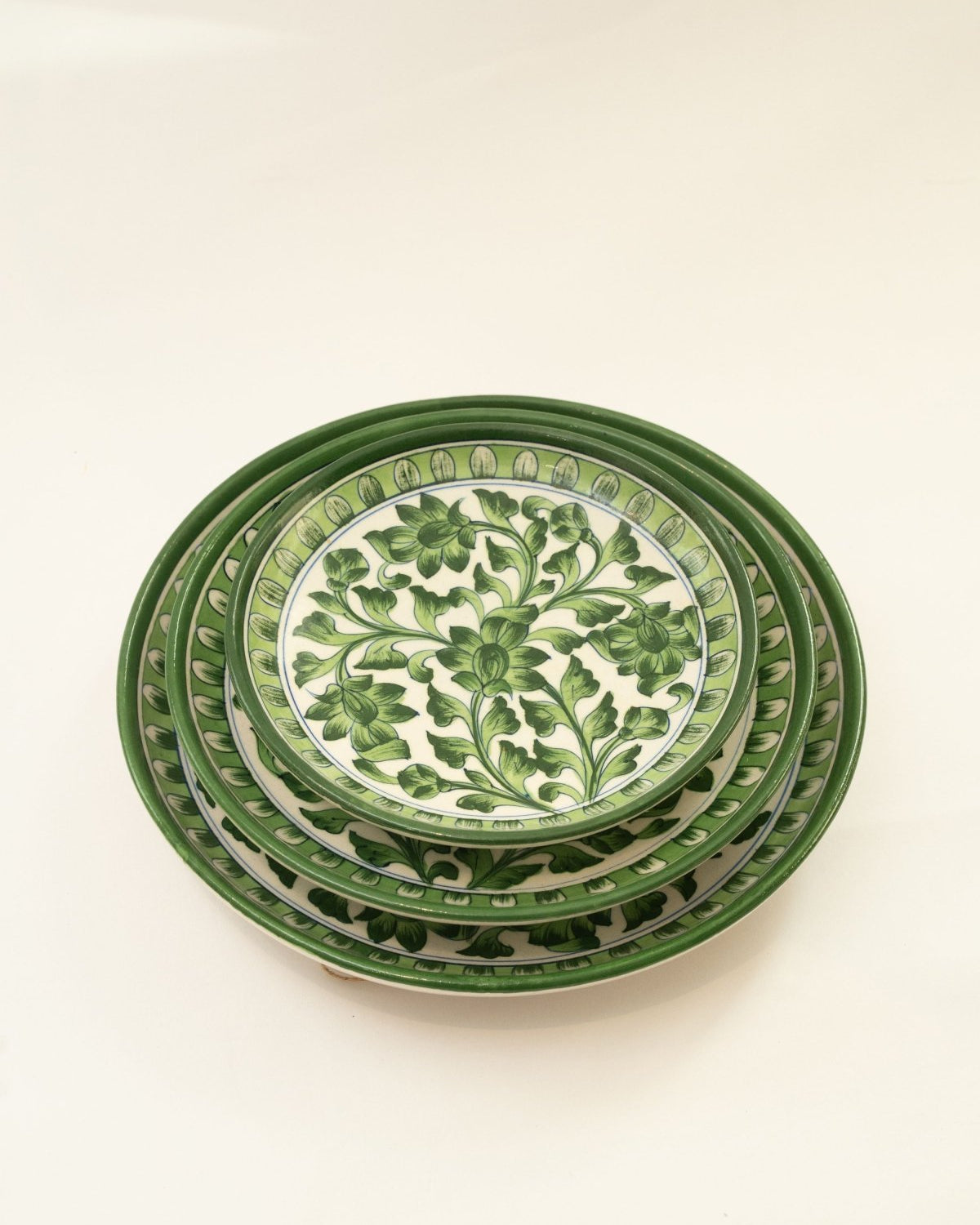 Green Floral Jaipur Pottery Wall Plate 10" - Marble Lotus - Green Floral Jaipur Pottery Wall Plate 10" - Marble Lotus