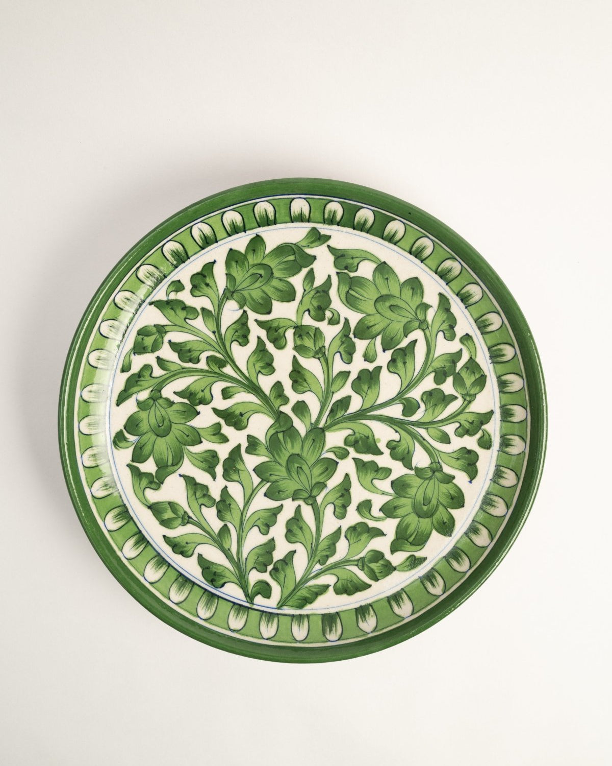 Green Floral Jaipur Pottery Wall Plate 12" - Marble Lotus - Green Floral Jaipur Pottery Wall Plate 12" - Marble Lotus