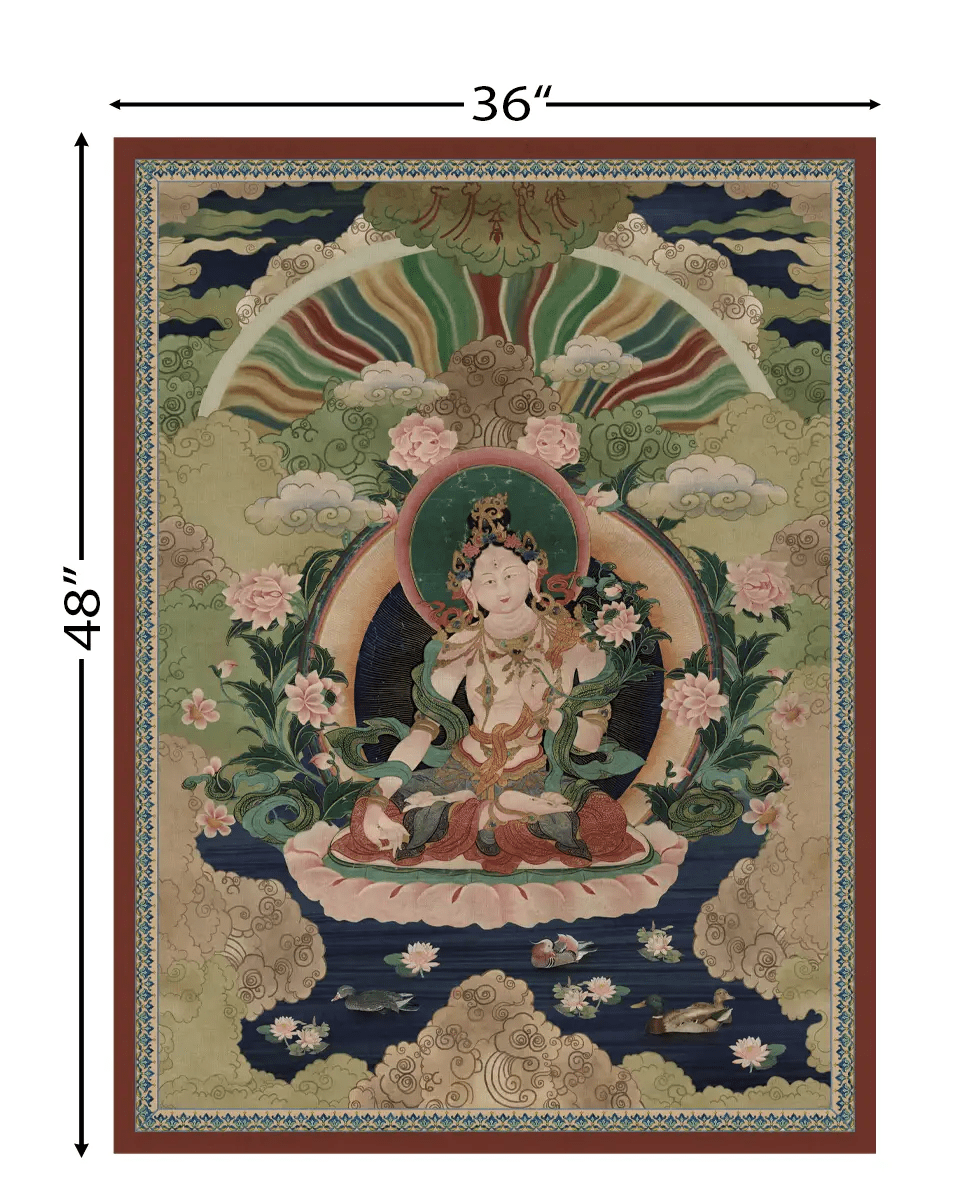 Green Tara Buddhist Indian Frameless Painting Wall Art Digital Print Poster 36 x 48 inches - Marble Lotus - Green Tara Buddhist Indian Painting Wall Art Digital Print Poster 36 x 48 inches
