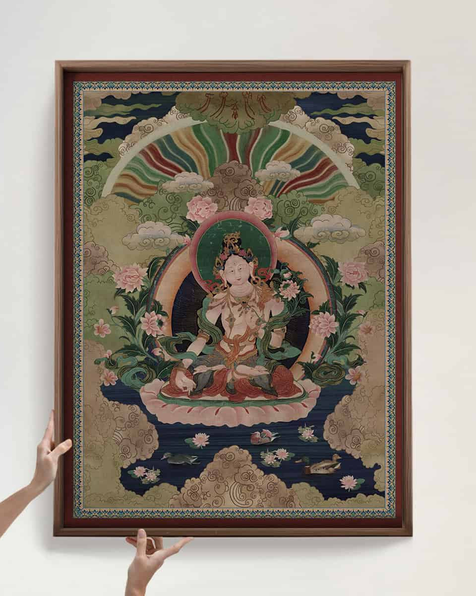 Green Tara Buddhist Indian Frameless Painting Wall Art Digital Print Poster 36 x 48 inches - Marble Lotus - Green Tara Buddhist Indian Painting Wall Art Digital Print Poster 36 x 48 inches