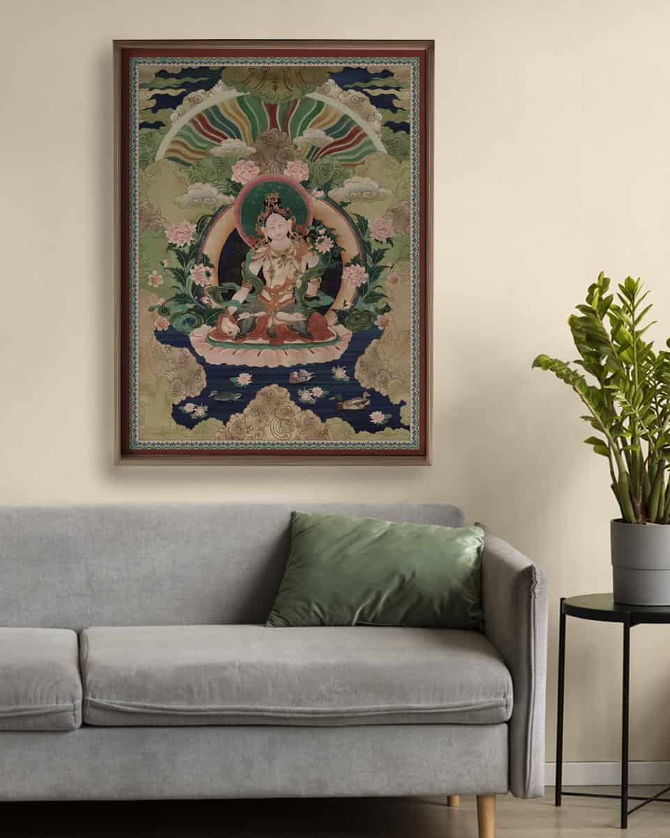 Green Tara Buddhist Indian Frameless Painting Wall Art Digital Print Poster 36 x 48 inches - Marble Lotus - Green Tara Buddhist Indian Painting Wall Art Digital Print Poster 36 x 48 inches