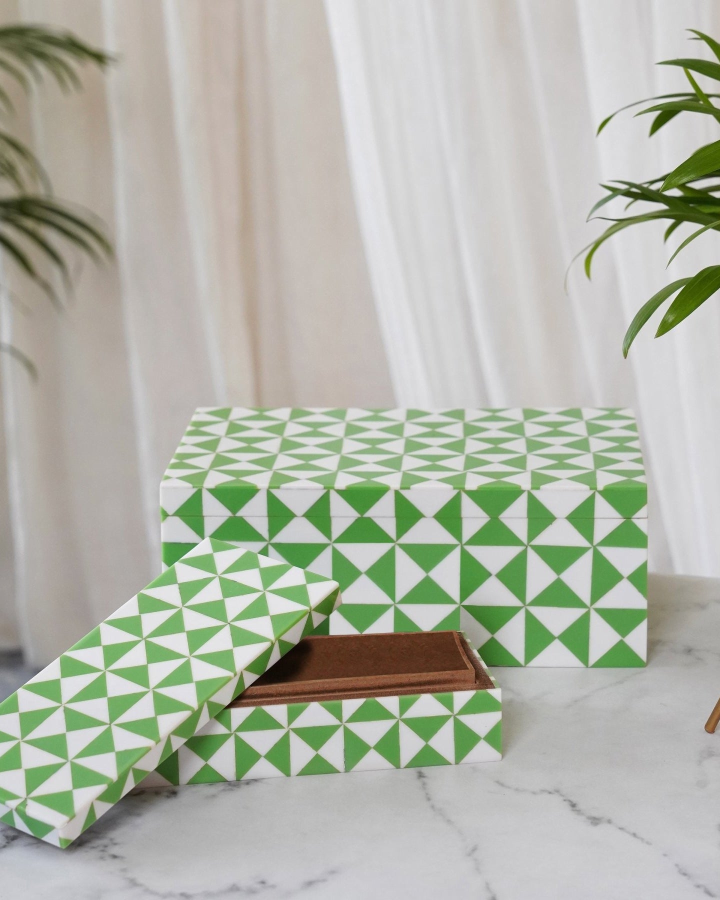 Green Wooden Box (Set of 2) - Marble Lotus - Saga Green Wooden Inlay Box Set of 2