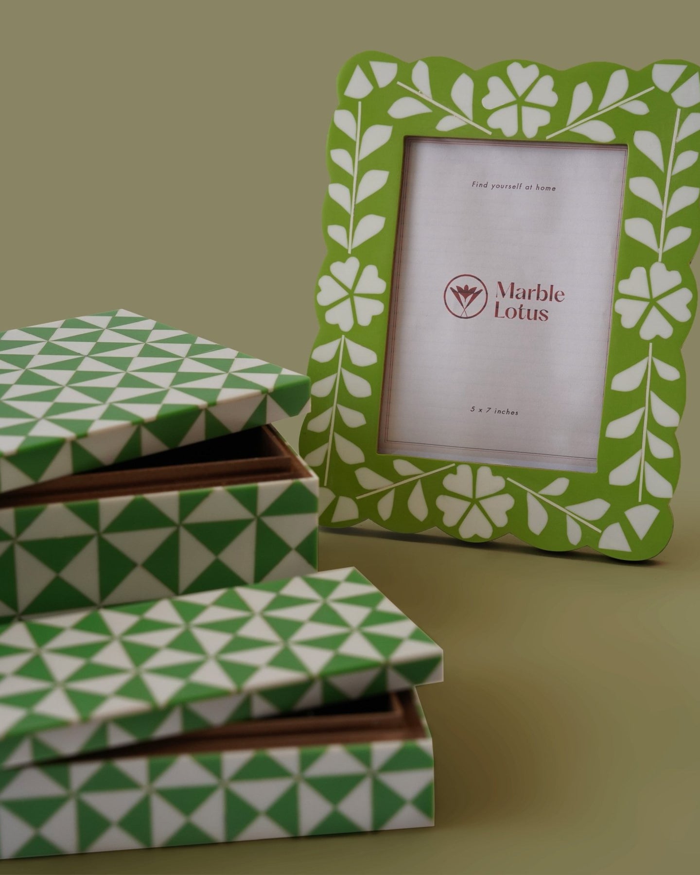 Green Wooden Inlay Frame - Marble Lotus - Shop Saga Green Wooden Inlay Frame | Marble Lotus