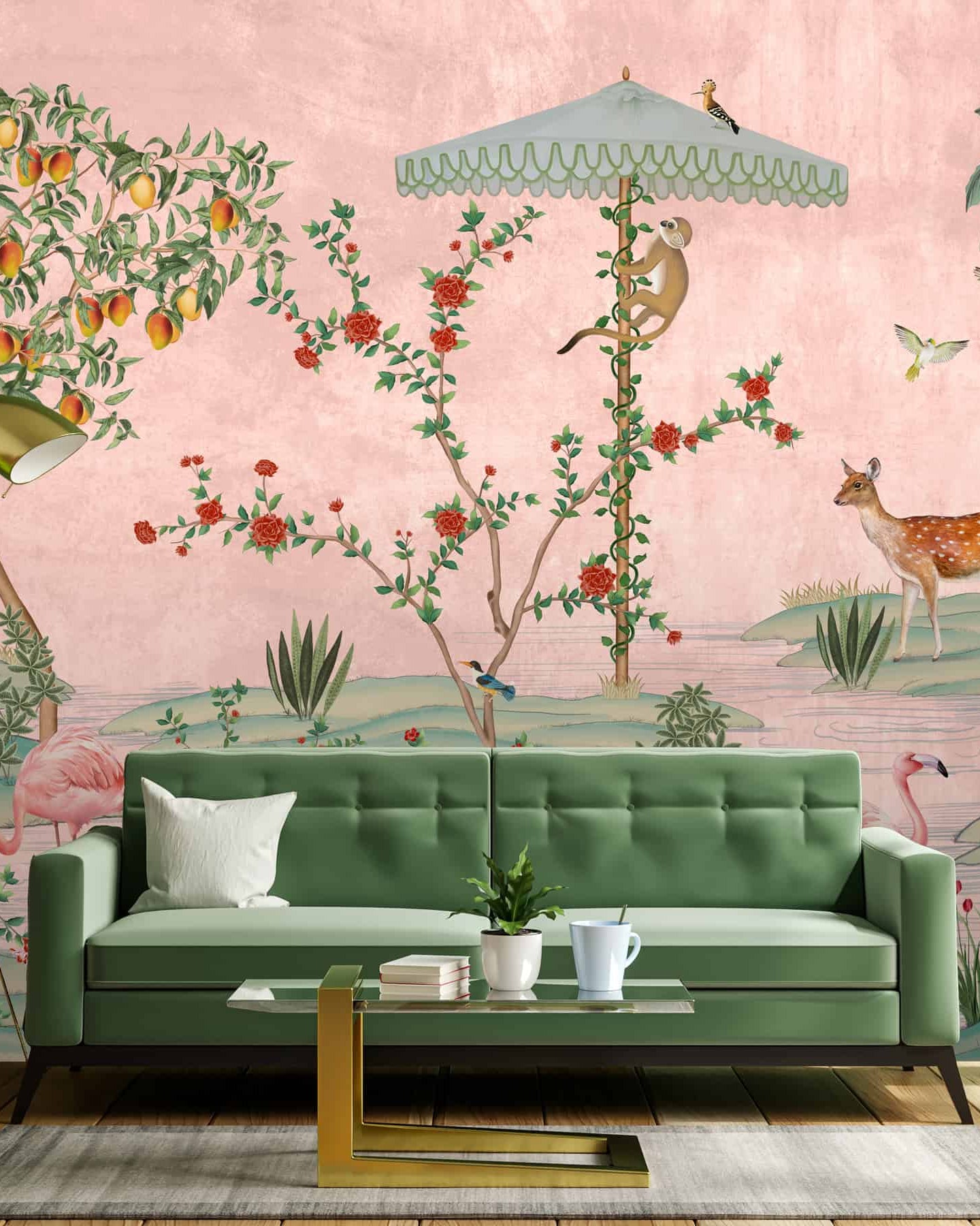 Gulbiya, Pink Chinoiserie Wallpaper, Sukoon Collection, Customised - Marble Lotus - Gulbiya, Pink Chinoiserie Wallpaper, Sukoon Collection, Customised