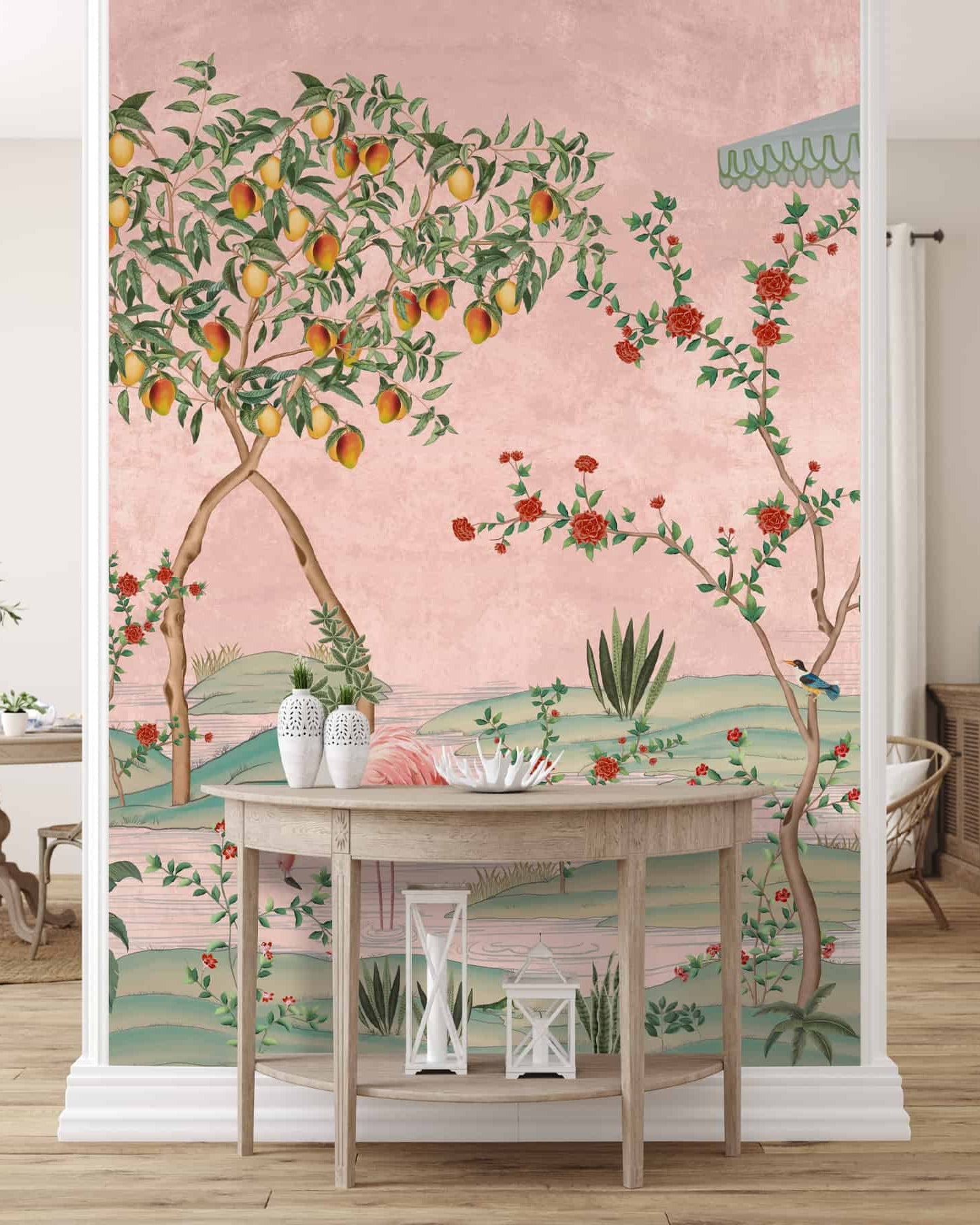 Gulbiya, Pink Chinoiserie Wallpaper, Sukoon Collection, Customised - Marble Lotus - Gulbiya, Pink Chinoiserie Wallpaper, Sukoon Collection, Customised