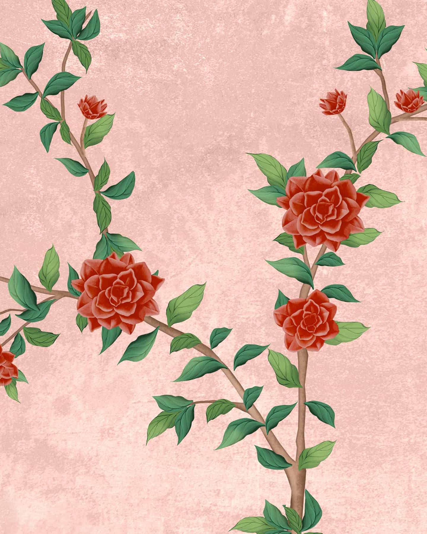 Gulbiya, Pink Chinoiserie Wallpaper, Sukoon Collection, Customised - Marble Lotus - Gulbiya, Pink Chinoiserie Wallpaper, Sukoon Collection, Customised
