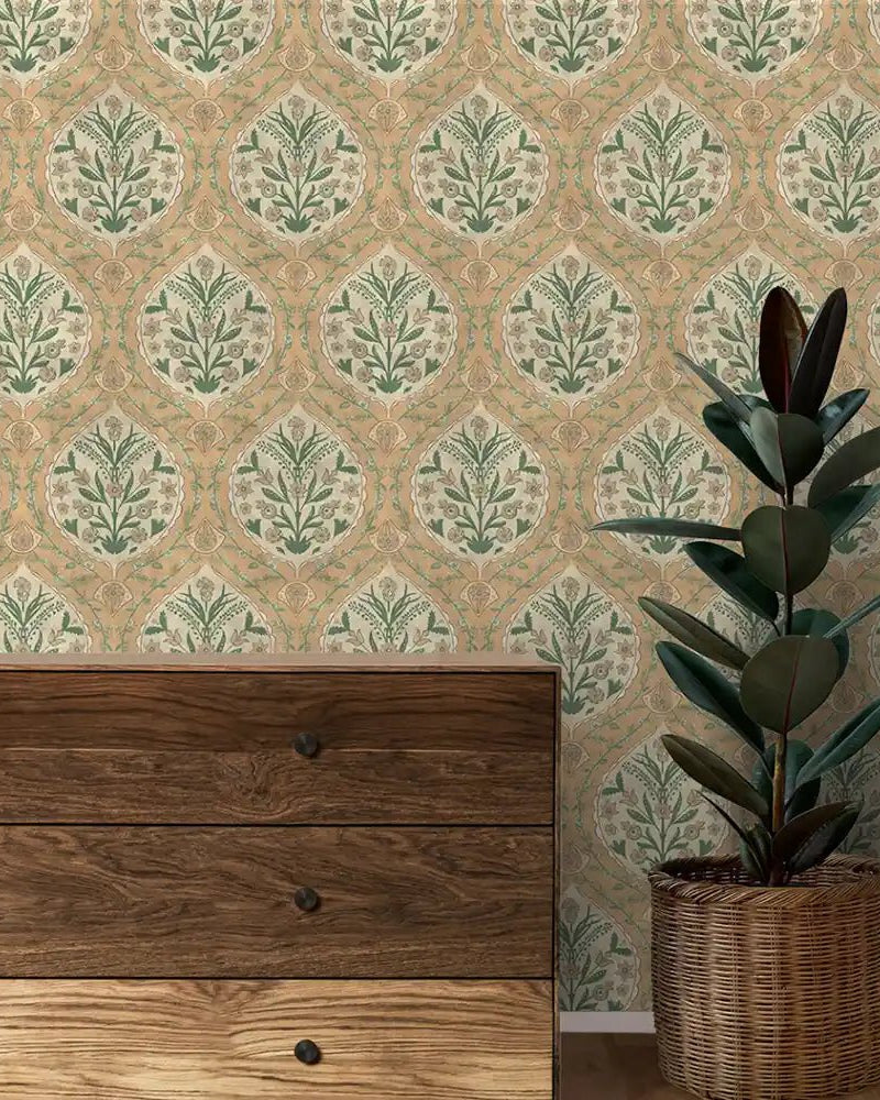 Gulmohar in Yellow - Marble Lotus - Buy Gulmohar Indian Theme Wallpaper Rolls in Yellow