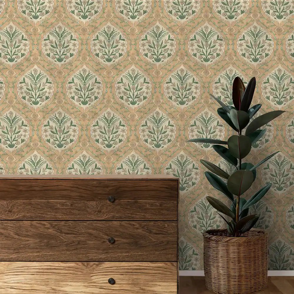 Gulmohar in Yellow - Marble Lotus - Buy Gulmohar Indian Theme Wallpaper Rolls in Yellow