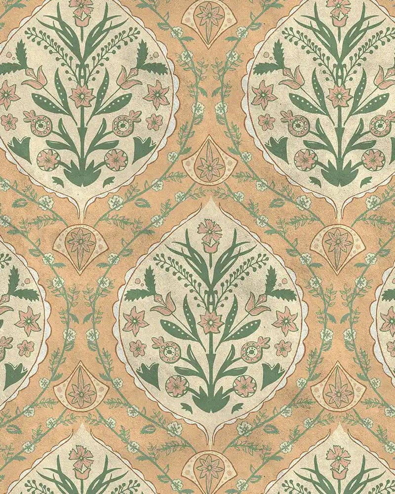 Gulmohar in Yellow - Marble Lotus - Gulmohar Indian Theme Wallpaper Rolls in Yellow for walls