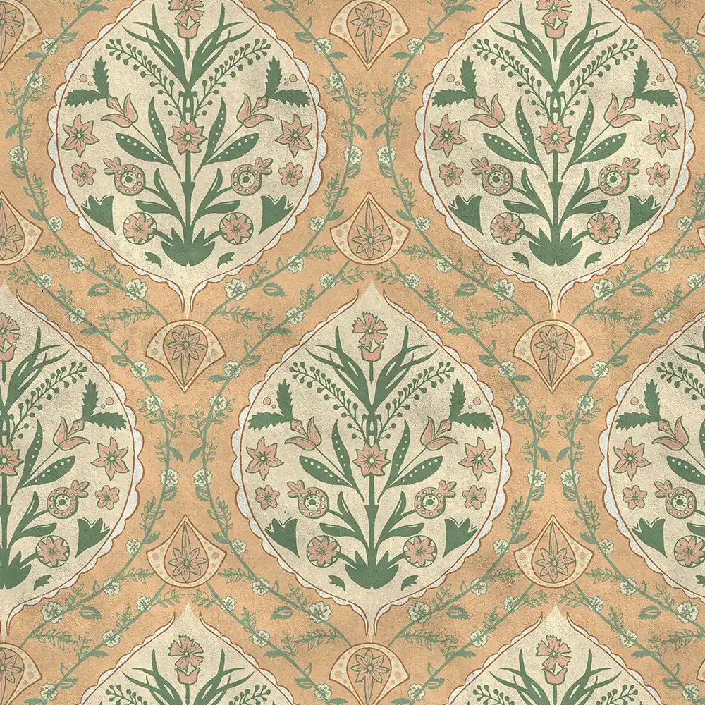 Gulmohar in Yellow - Marble Lotus - Gulmohar Indian Theme Wallpaper Rolls in Yellow for walls