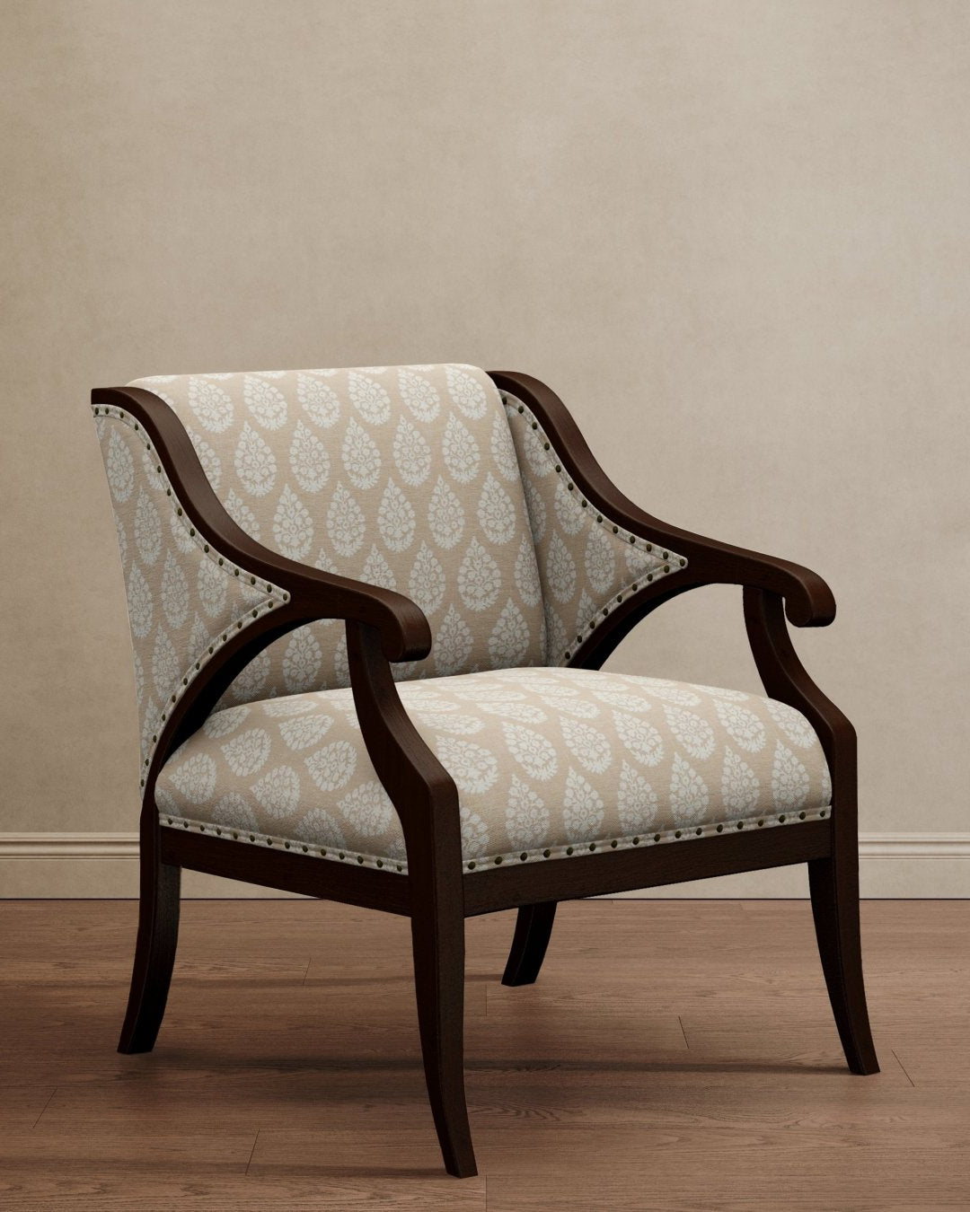 Gymkhana Arm Chair Block Print Beige - Marble Lotus - Gymkhana Arm Chair Block Print Beige