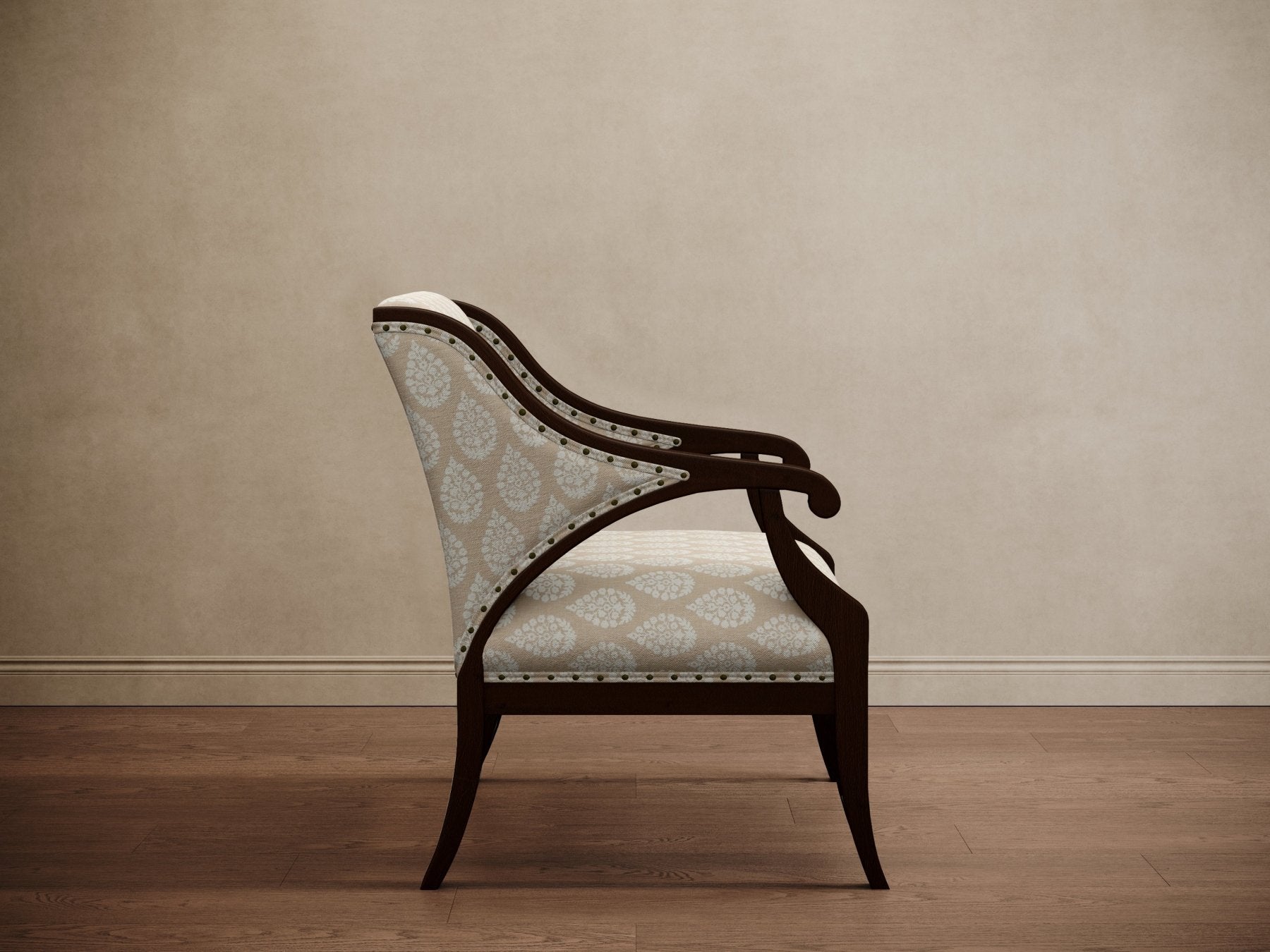 Gymkhana Arm Chair Block Print Beige - Marble Lotus - Gymkhana Arm Chair Block Print Beige