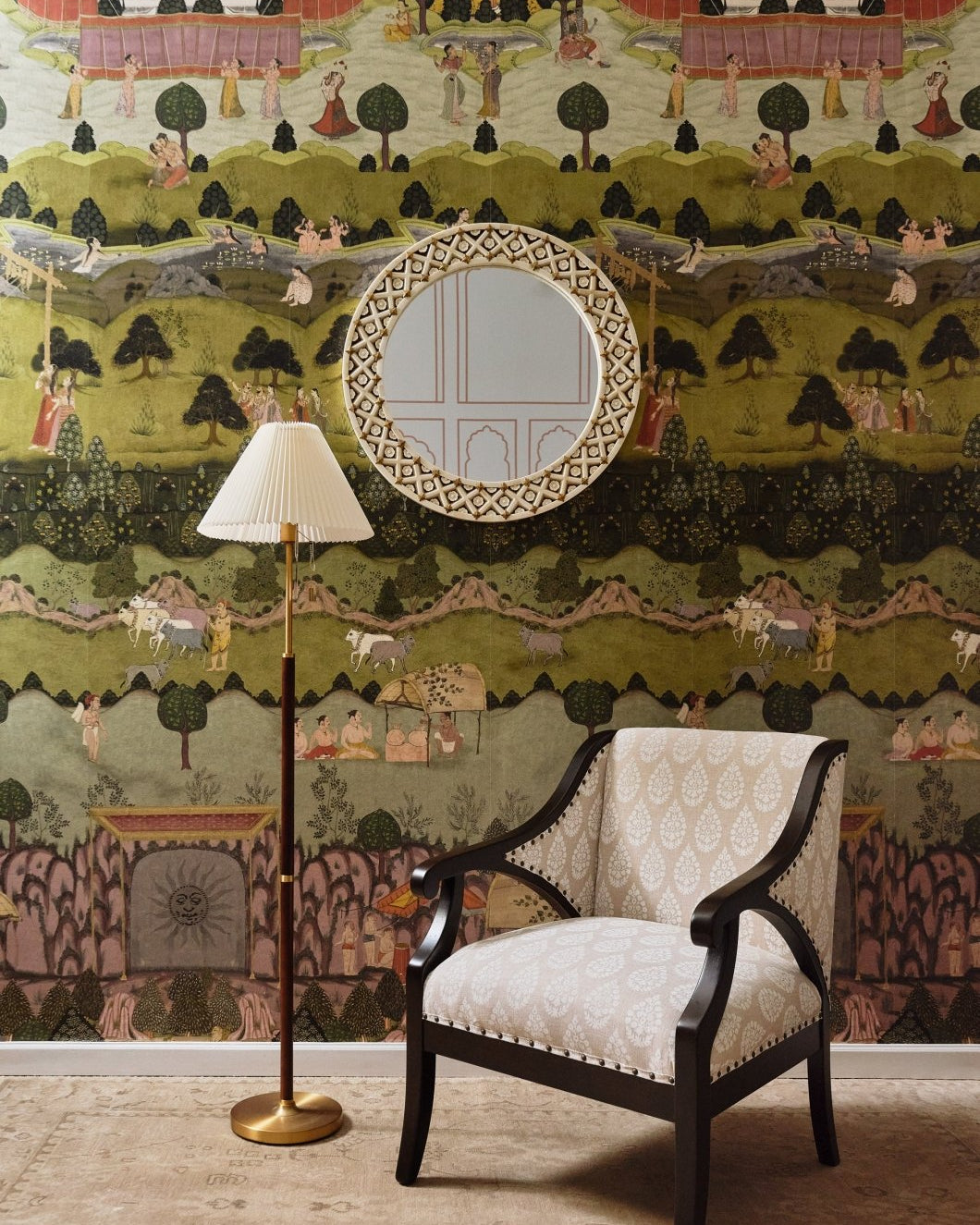 Gymkhana Arm Chair Block Print Beige - Marble Lotus - Gymkhana Arm Chair Block Print Beige