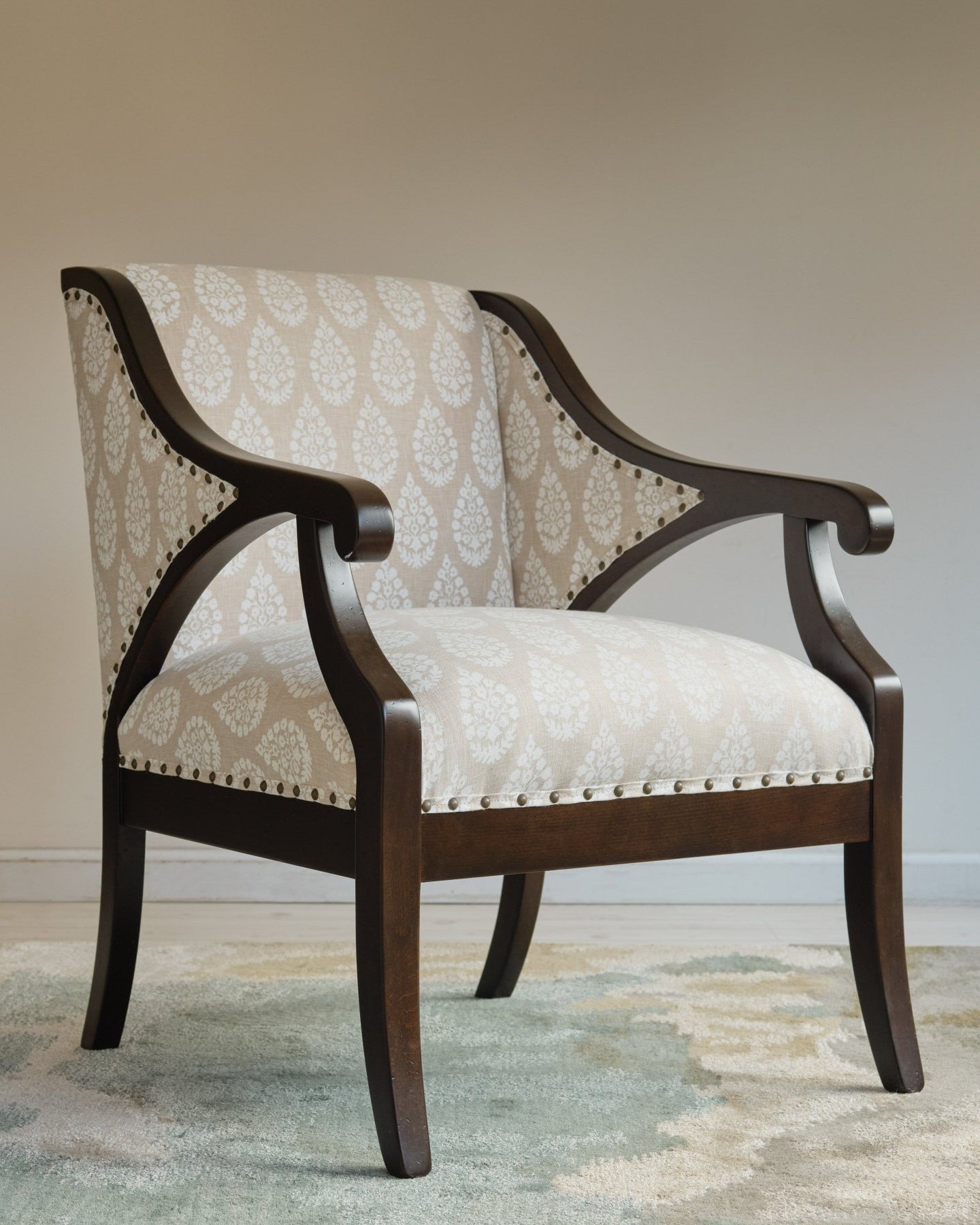Gymkhana Arm Chair Block Print Beige - Marble Lotus - Gymkhana Arm Chair Block Print Beige