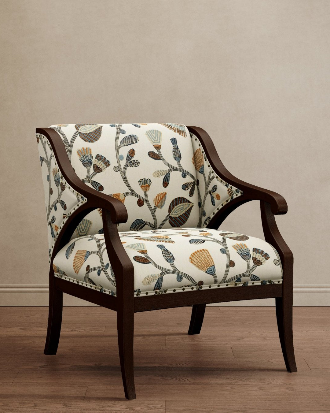 Gymkhana Arm Chair Floral Embroidered - Marble Lotus - Gymkhana Arm Chair Floral Embroidered