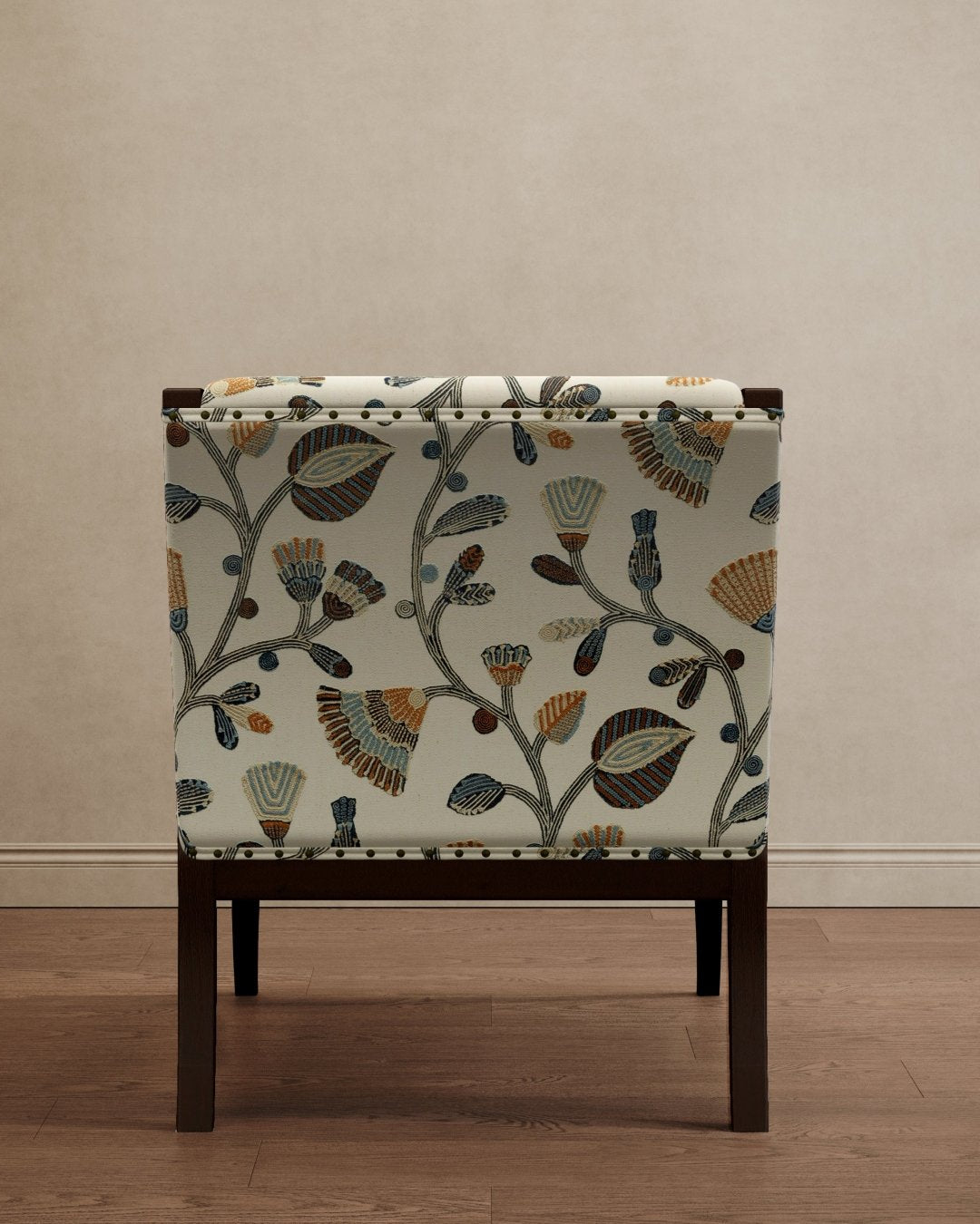 Gymkhana Arm Chair Floral Embroidered - Marble Lotus - Gymkhana Arm Chair Floral Embroidered