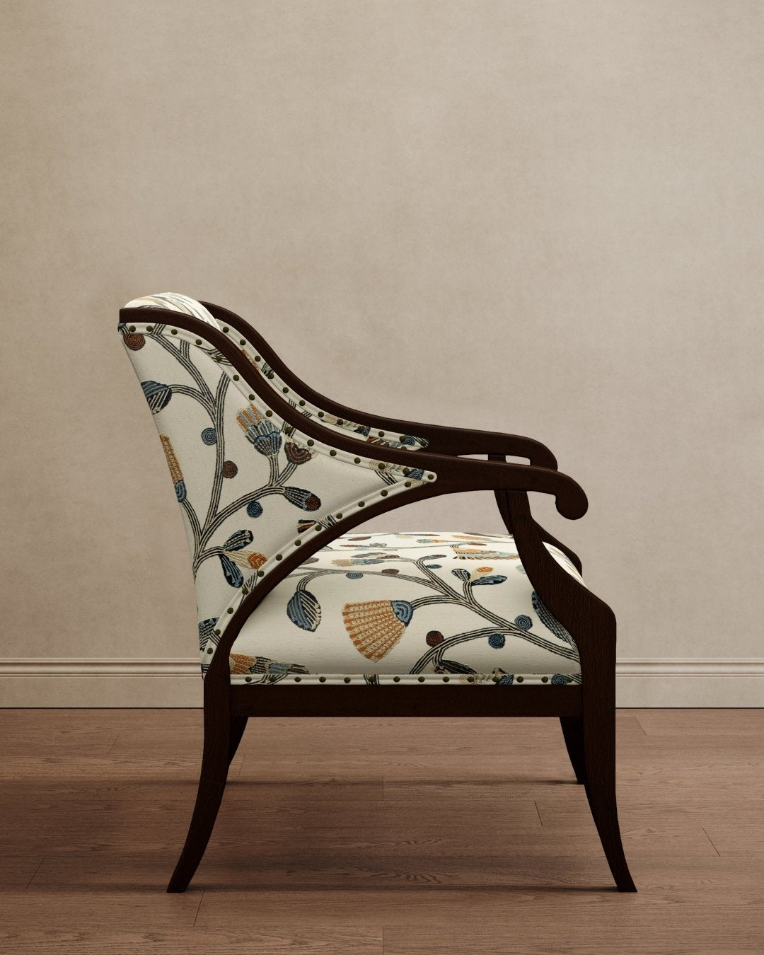 Gymkhana Arm Chair Floral Embroidered - Marble Lotus - Gymkhana Arm Chair Floral Embroidered