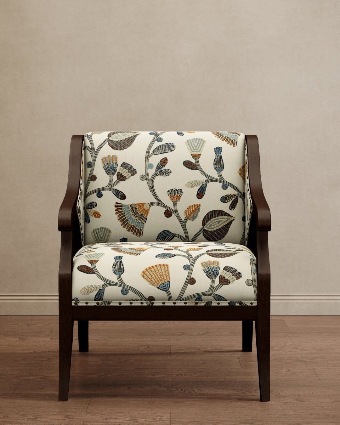 Gymkhana Arm Chair Floral Embroidered - Marble Lotus - Gymkhana Arm Chair Floral Embroidered