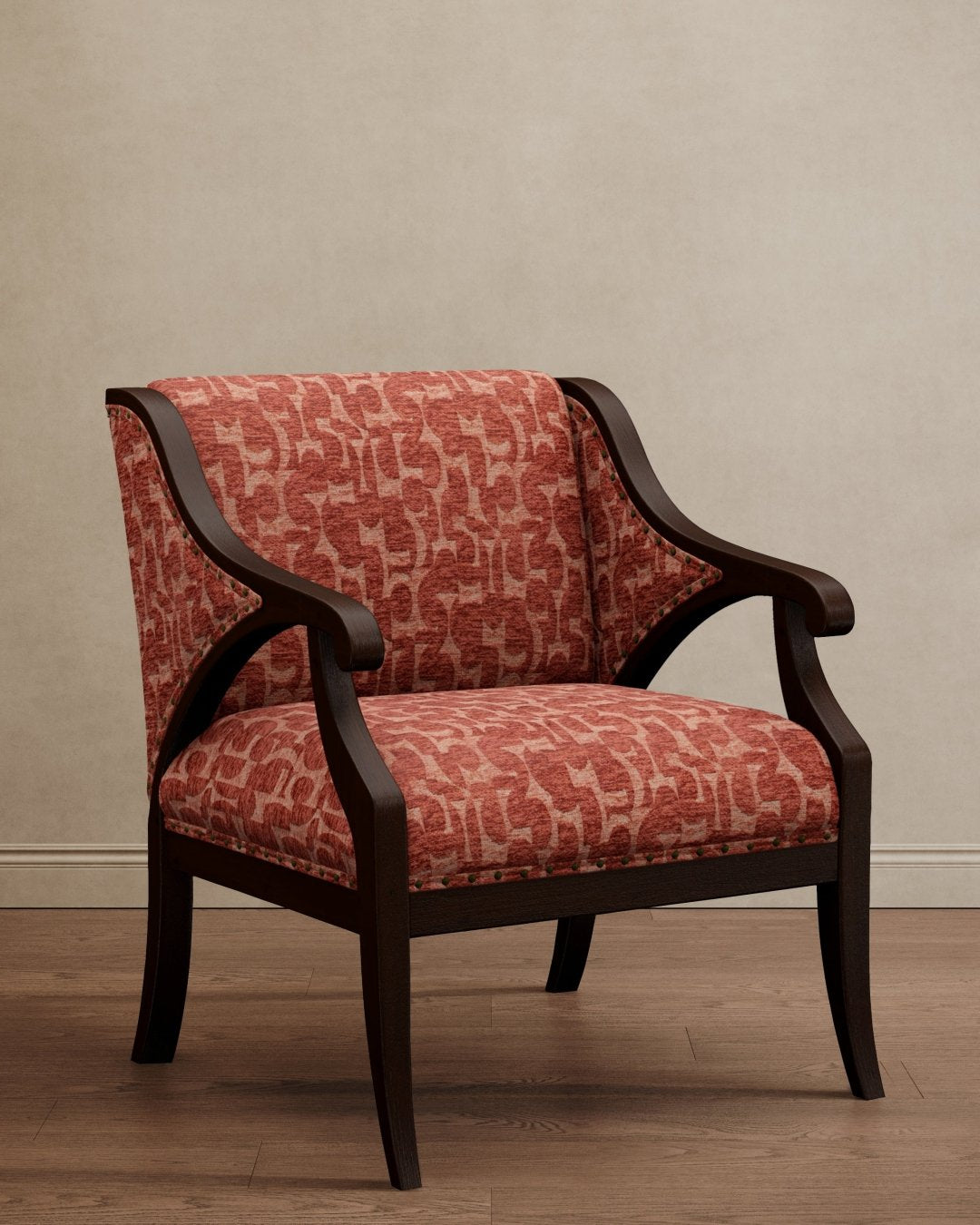 Gymkhana Arm Chair Patterned Brick Red - Marble Lotus - Gymkhana Arm Chair Patterned Brick Red