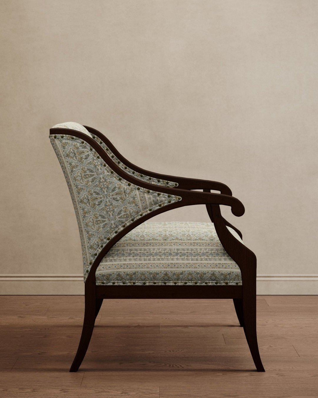 Gymkhana Arm Chair Powder Blue Paisley - Marble Lotus - Gymkhana Arm Chair Powder Blue Paisley