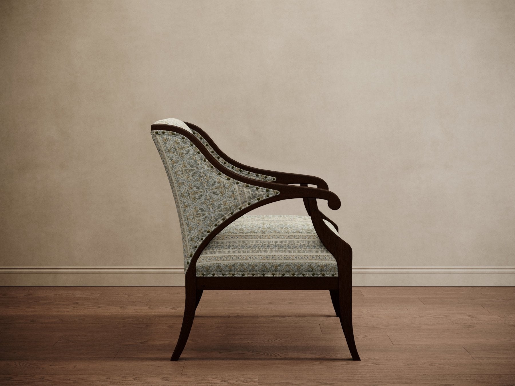 Gymkhana Arm Chair Powder Blue Paisley - Marble Lotus - Gymkhana Arm Chair Powder Blue Paisley