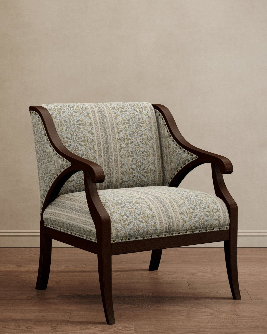 Gymkhana Arm Chair Powder Blue Paisley - Marble Lotus - Gymkhana Arm Chair Powder Blue Paisley
