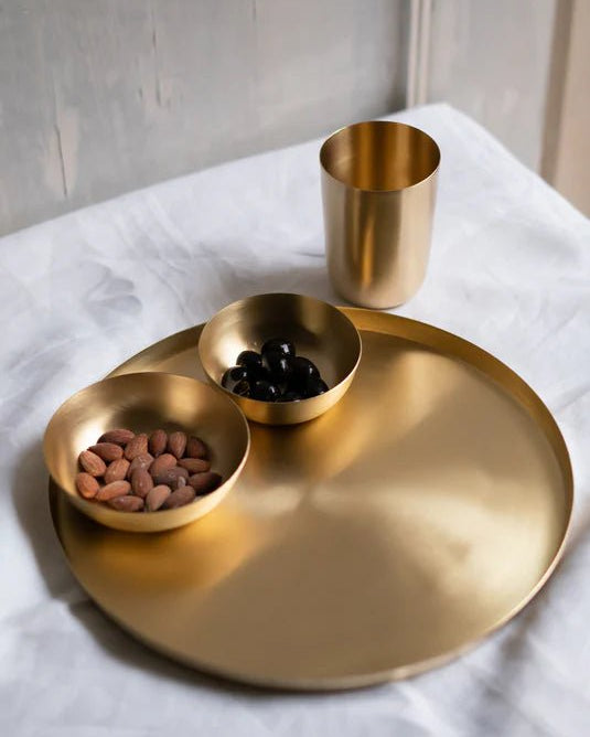 Heirloom Brass Dinner 4 Pcs Set - Marble Lotus - Heirloom Brass Dinner 4 Pcs Set