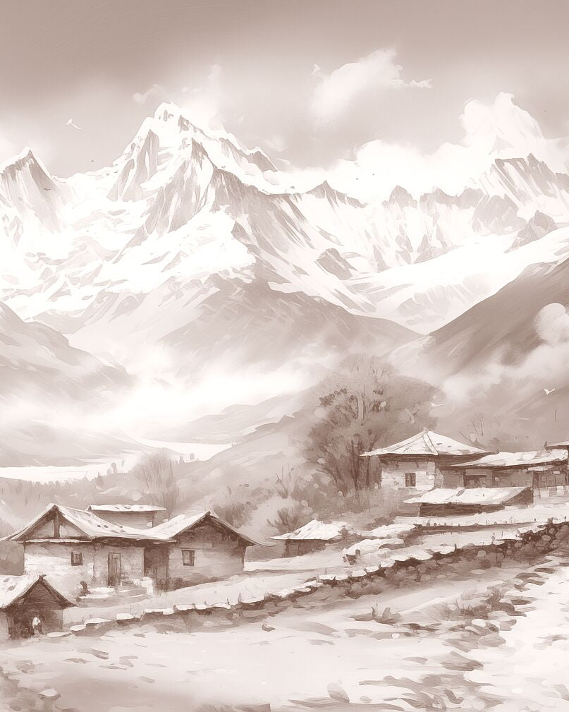 Himalayan Range, Nepal | Watercolor Fine Art Giclée Print - Marble Lotus - Himalayan Range Artwork