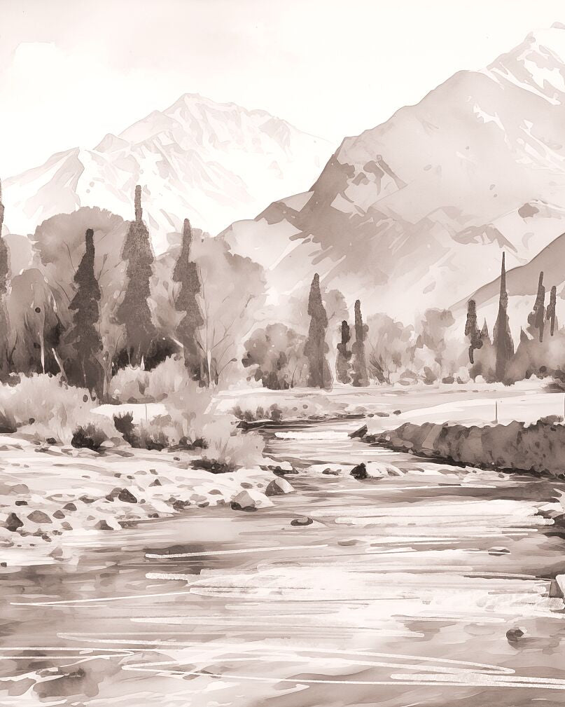 Hunza River, Pakistan | Watercolor Fine Art Giclée Print - Marble Lotus - Hunza River, Northern Pakistan Artwork