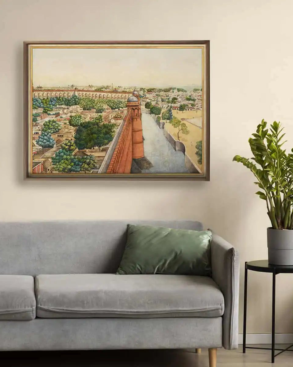 Imperial Delhi Vintage Indian Frameless Painting Wall Art Digital Print Poster 36 x 48 inches - Marble Lotus - Shop Imperial Delhi Vintage Indian Painting Wall Art